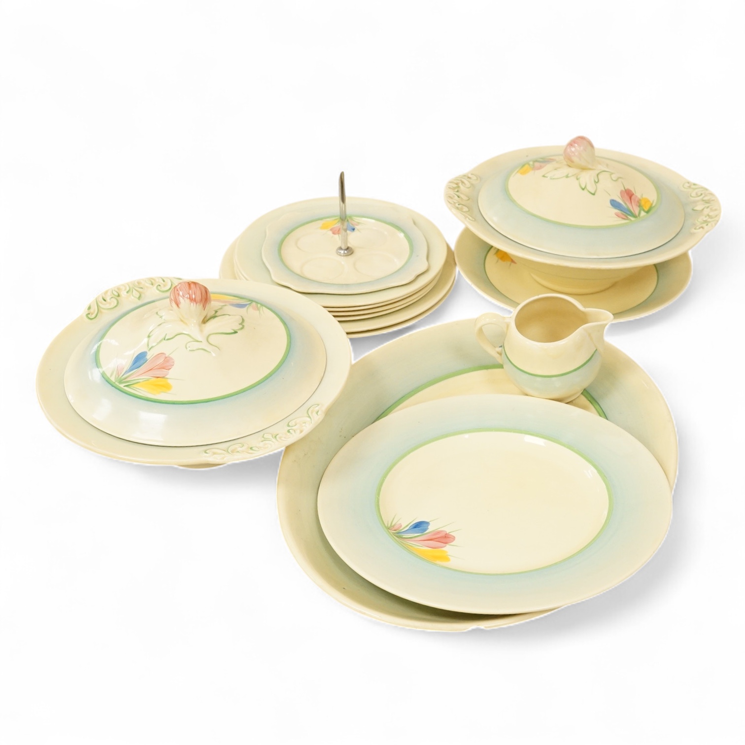 A collection of Clarice Cliff, Newport Pottery and Spring Crocus pattern tableware